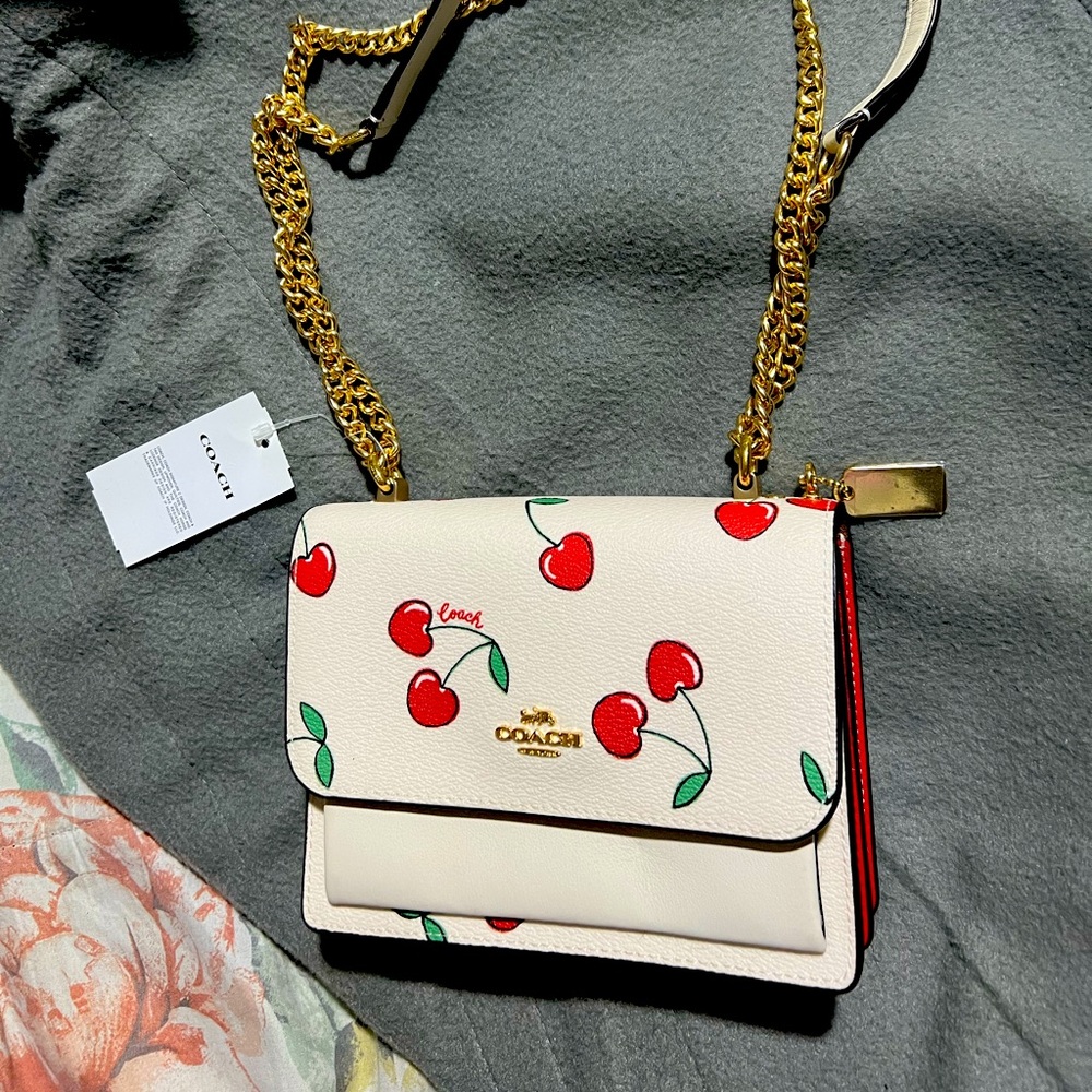 Coach, cream white with red cherries. Set measurements in pictures.
